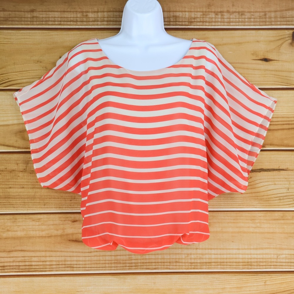 A. Byer Blouse Shirt Womens Size S Pink Striped 100% Polyester Lined Lightweight